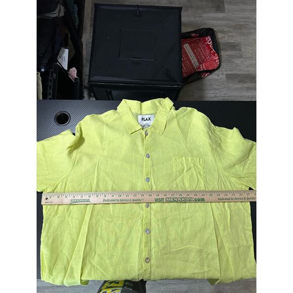 FLAX Linen Button up Longsleeve Women's Large Bright Yellow Pearlescent Buttons - Picture 4 of 11
